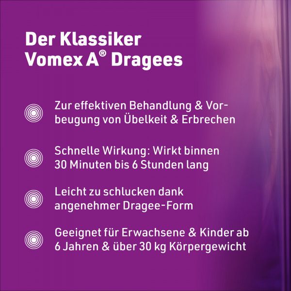 bodyguardapotheke VOMEX A Dragees 50 mg überzogene Tabletten Letzte 3 Tage
