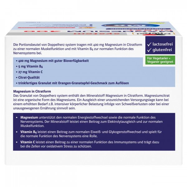 bodyguardapotheke DOPPELHERZ Magnesium 400 Citrat system Granulat Super Rabatt