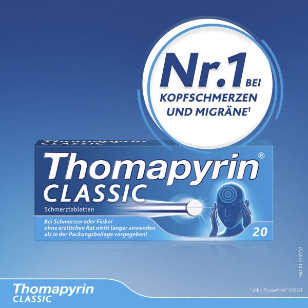 bodyguardapotheke THOMAPYRIN CLASSIC Schmerztabletten bei Kopfschmerzen mit ASS Paracetamol und Coffein Verkauf