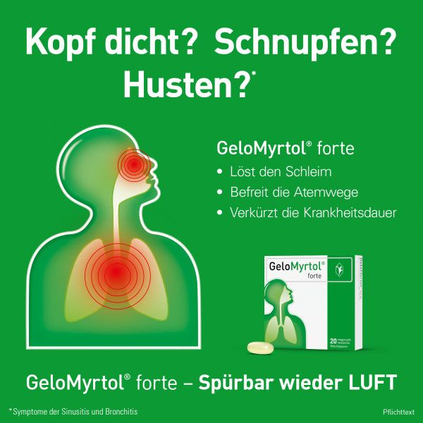 bodyguardapotheke GeloMyrtol forte bei Sinusitis und Bronchitis mit Husten & Schnupfen Zeitlich begrenztes Angebot
