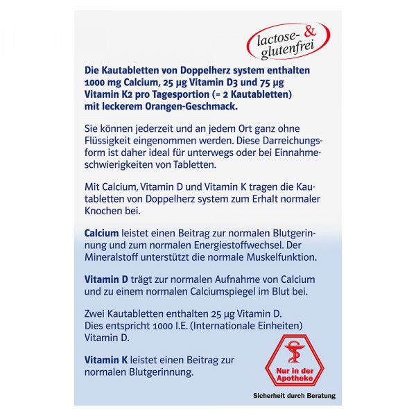 bodyguardapotheke DOPPELHERZ Calcium 1000+D3+K2 system Kautabletten Räumungsverkauf