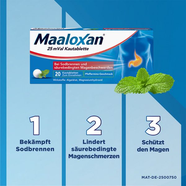 bodyguardapotheke MAALOXAN 25 mVal Kautablette Kautablette mit Algeldrat und Magnesiumhydroxid bei Sodbrennen und säurebedingten Magenbeschwerden Bis zu 60% Rabatt