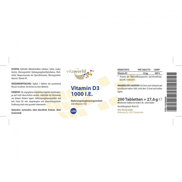 bodyguardapotheke VITAMIN D3 1000 I.E. pro Tag Tabletten Neueste Stile