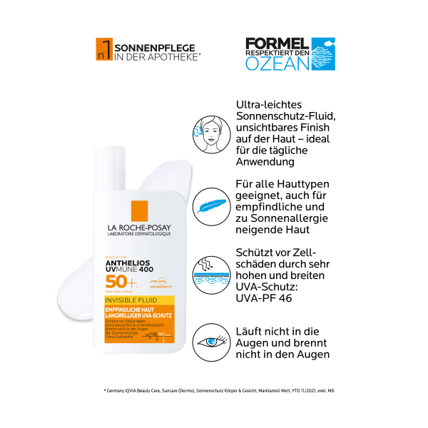 bodyguardapotheke LA ROCHE-POSAY Anthelios Sonnenschutz Invisible Fluid UVMune400 LSF 50+ für alle Hauttypen geeignet Super Sparpreis