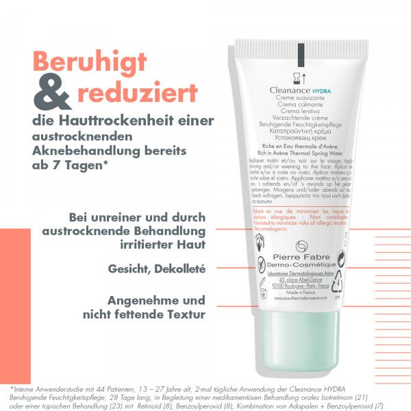 bodyguardapotheke Avène Cleanance Hydra beruhigende Feuchtigkeitspflege bei dermatologischer Behandlung von Akne 50% Rabatt für begrenzte Zeit