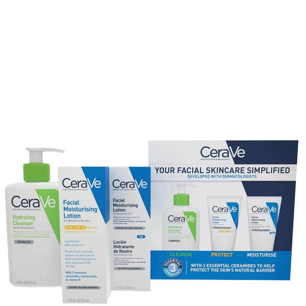 lookfantastic CeraVe Exclusive Skincare Routine Simplified Set for Face Cleansing & Moisturising with Hyaluronic Acid SPF & Niacinamide Flash Sale