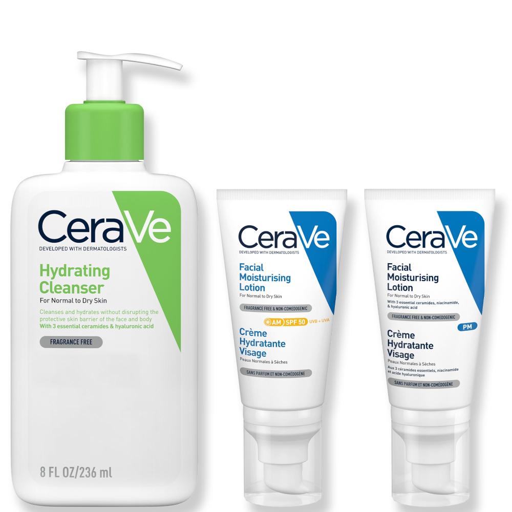 lookfantastic CeraVe Exclusive Skincare Routine Simplified Set for Face Cleansing & Moisturising with Hyaluronic Acid SPF & Niacinamide Flash Sale