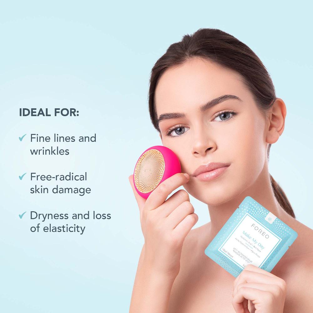 lookfantastic FOREO Make My Day UFO/UFO Mini Anti-Umwelteinflüsse und Sehr Feuchtigkeitsspendende Gesichtsmaske (7er-Packung) Bis zu 60% Rabatt
