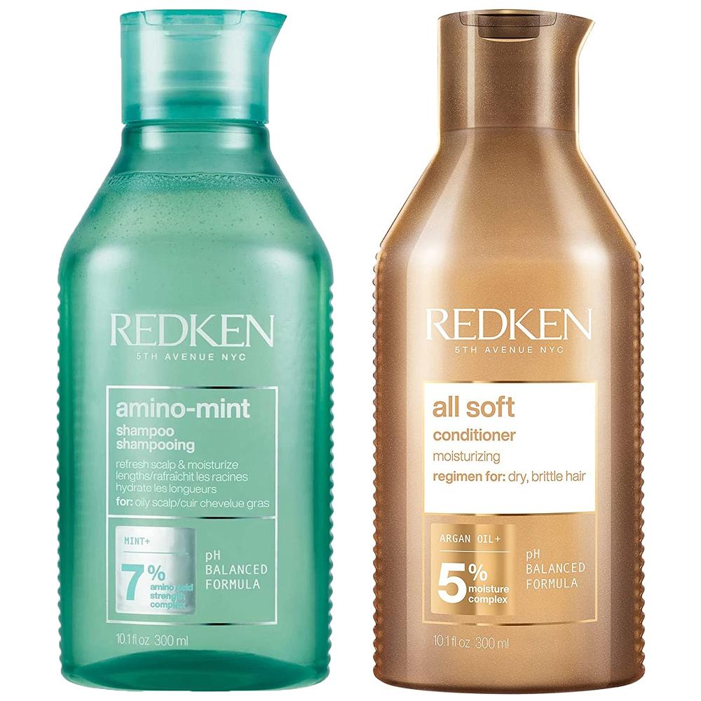 lookfantastic Redken Amino Mint Scalp Cleansing for Greasy Hair Shampoo and All Soft Hydrating Care Conditioner Bundle Letzte 3 Tage